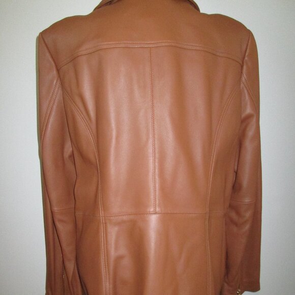 Michael Kors Ladies Washed Leather Jacket – XL – Vintage Luggage Brown - Picture 8 of 10
